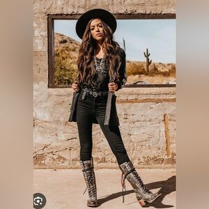 Freebird by Steven. Distressed Grey-Brown Laced Boots. Size 9.  EUC!